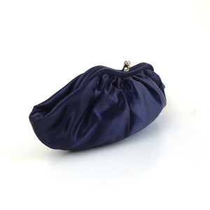 Vintage Midnight Blue Silk Satin Waldybag Evening or Occasion bag with Crystal Inlaid Gilt Clasp-Vintage Handbag, Evening Bag-Brand Spanking Vintage