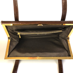 Vintage Holmes Of Norwich Toffee Patent Classic Ladylike Bag-Vintage Handbag, Kelly Bag-Brand Spanking Vintage