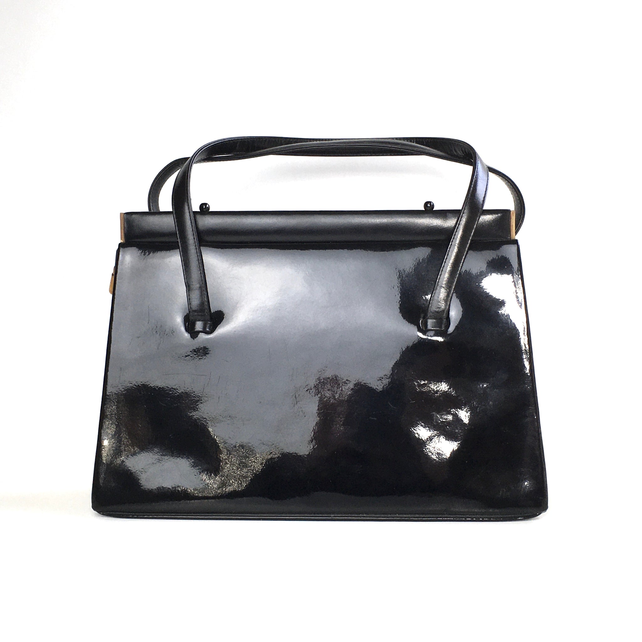 RARE 1950s Black Patent Leather Vintage Gucci Bag With Red Lining