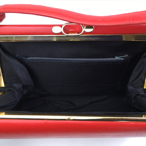 Vintage 60s Lipstick Red Classic Ladylike Bag in Faux Leather-Vintage Handbag, Kelly Bag-Brand Spanking Vintage