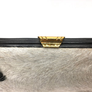 Vintage Handbag 50s Unused With Tags In Black Leather And Ponyskin w/ Matching Purse By Waldybag-Vintage Handbag, Exotic Skins-Brand Spanking Vintage