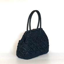 Load image into Gallery viewer, Vintage 60s/70s Large Black Raffia Style Handbag/Top Handle w/Gilt Clasp by St Michael Made in Italy-Vintage Handbag, Dolly Bag-Brand Spanking Vintage
