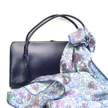 Load image into Gallery viewer, Vintage 50s Navy Blue Leather, Slim Wide Waldybag, Top Handle Bag with Bow/Leaf DetailMade In England-Vintage Handbag, Kelly Bag-Brand Spanking Vintage
