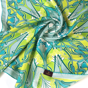 Large Liberty of London Silk Scarf in Ianthe Design in Turquoise Blue, Lime Green, Teal and Ivory Made in Italy-Scarves-Brand Spanking Vintage