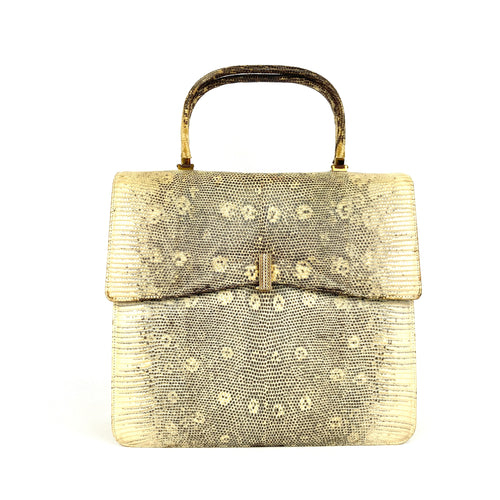 Vintage 60s Monitor/Ring Lizard Skin Handbag, Top Handle Bag w/ Gilt Clasp + Coin Purse by Rendl-Vintage Handbag, Exotic Skins-Brand Spanking Vintage