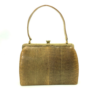 Vintage Handbag In Pale Gold/Cream/Brown/Grey Monitor Lizard Skin In Classic Design From Mappin & Webb-Vintage Handbag, Exotic Skins-Brand Spanking Vintage