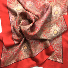 Load image into Gallery viewer, Vintage Liberty Hera Red Silk Peacock Feather Scarf Large Size-Scarves-Brand Spanking Vintage
