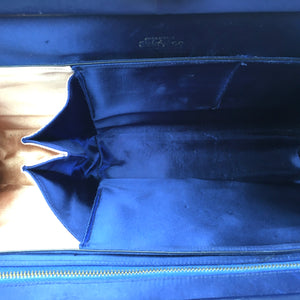 Vintage 50s Navy Blue Leather, Slim Wide Waldybag, Top Handle Bag with Bow/Leaf DetailMade In England-Vintage Handbag, Kelly Bag-Brand Spanking Vintage