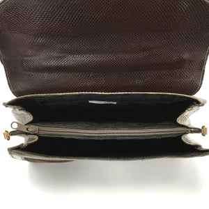 Vintage 70s Satchel Style Suede and Mock Croc/Lizard Leather Handbag in Browny/Green w/ Optional Long Shoulder Strap-Vintage Handbag, Large Handbag-Brand Spanking Vintage