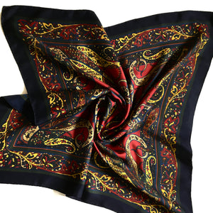 Vintage Liberty Of London Large Silk Scarf In Red/Yellow/Blue Paisley w/A French Navy Border-Scarves-Brand Spanking Vintage