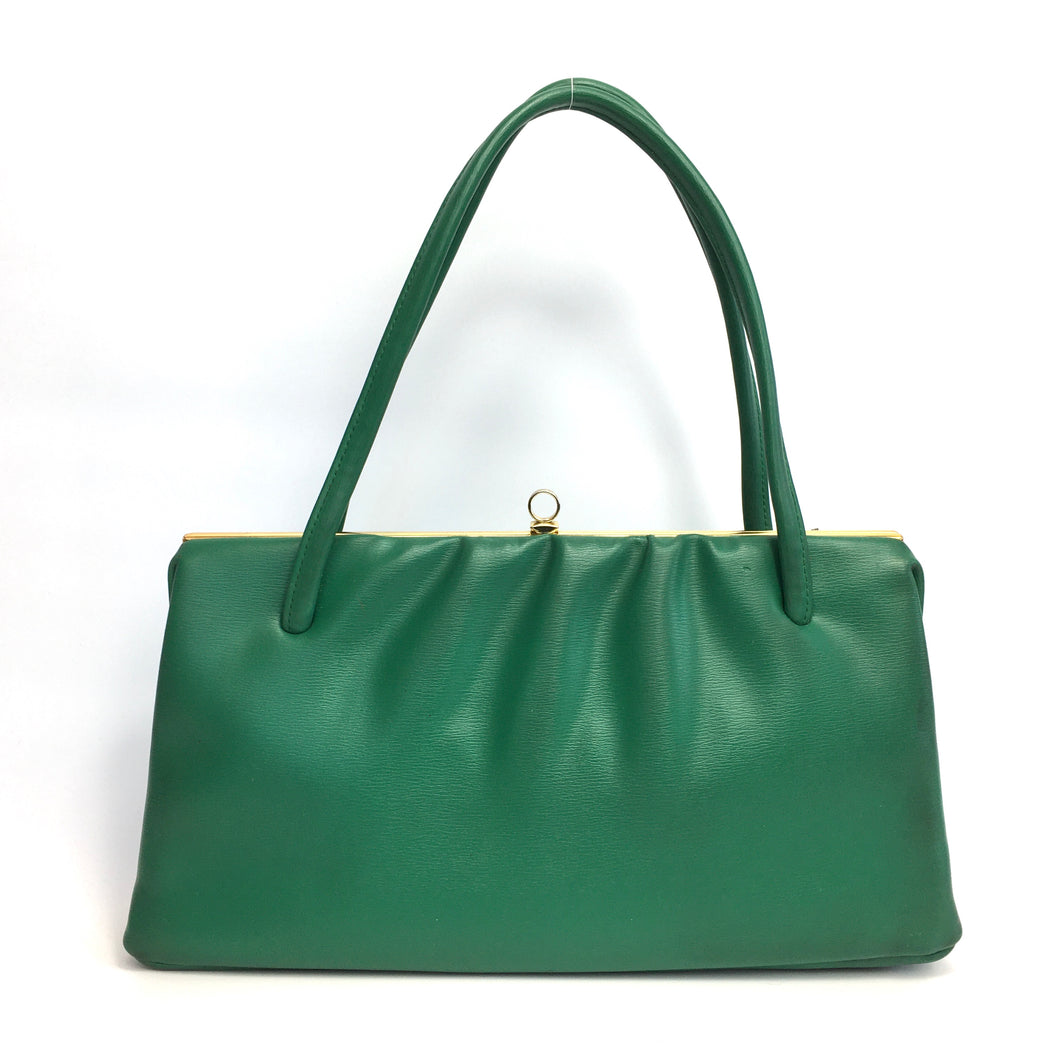 Vintage 60s Large Faux Leather Emerald Green Dolly Bag by Freedex Made In Ireland-Vintage Handbag, Dolly Bag-Brand Spanking Vintage
