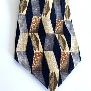 Vintage 80s Silk Tie by Jaeger in Geometric Design in Grey, Cream, Black and Brown Made in Italy-Accessories, For Him-Brand Spanking Vintage