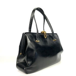 Vintage 50s/60s Large Black Leather Handbag/Overnight/Gladstone Bag 'The Voyager' by Fassbender Made In England-Vintage Handbag, Large Handbag-Brand Spanking Vintage