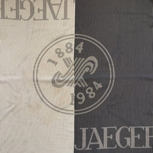 Load image into Gallery viewer, Vintage Large Silk Cream/Black Striped Jaeger 100 Year Anniversary Scarf 1884-1984-Scarves-Brand Spanking Vintage
