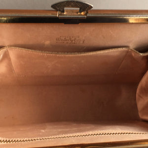 Reserved Vintage 50s bronze leather handbag, vintage purse, with bow detail in pearlised leather by Waldybag-Vintage Handbag, Kelly Bag-Brand Spanking Vintage