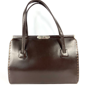 Vintage 50s Large Brown Leather Top Handle Bag with Coin Purse by Waldybag-Vintage Handbag, Large Handbag-Brand Spanking Vintage