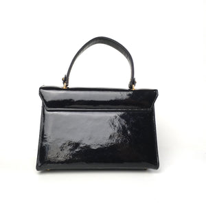 Vintage 60s Black Patent Leather Jackie O Style Top Handle Bag by Mastercraft Made in Canada-Vintage Handbag, Kelly Bag-Brand Spanking Vintage
