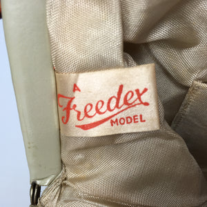 Vintage 60s Freedex Faux Leather Dolly Bag in Pearlescent Ivory with Lucite Frame and Plaited Handle-Vintage Handbag, Dolly Bag-Brand Spanking Vintage
