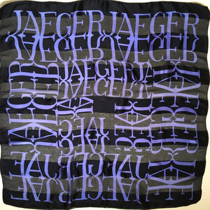 Vintage Large Jaeger Name Silk Scarf in Black and Blue Made in Italy-Scarves-Brand Spanking Vintage