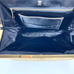 Vintage 50s Black Wool Handbag with Gilt Top Bar From Crown Lewis Made In The USA-Vintage Handbag, Kelly Bag-Brand Spanking Vintage
