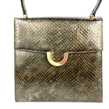 Load image into Gallery viewer, Vintage 60s/70s Rayne Bronze/Green Jackie O style Handbag In Mock Snakeskin Patent Leather Made in England-Vintage Handbag, Kelly Bag-Brand Spanking Vintage
