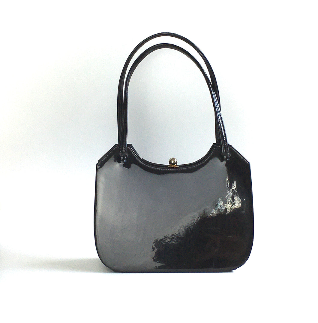 Vintage 50s 60s Classic Black Patent Leather Twin Handle Bag by Riviera Made in England-Vintage Handbag, Kelly Bag-Brand Spanking Vintage