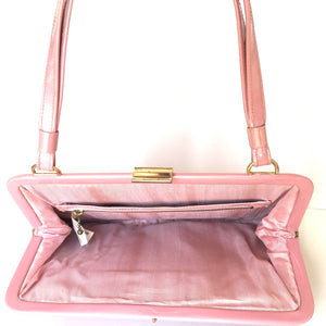 Vintage 1960s/70s Pale Pink Patent Top Handle Handbag by Freedex For Boots-Vintage Handbag, Top Handle Bag-Brand Spanking Vintage