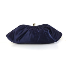 Load image into Gallery viewer, Vintage Midnight Blue Silk Satin Waldybag Evening or Occasion bag with Crystal Inlaid Gilt Clasp-Vintage Handbag, Evening Bag-Brand Spanking Vintage
