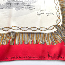 Load image into Gallery viewer, Vintage Collectable Silk Scarf &quot;House of Windsor&quot; 1819-1984 By Lorna B Kell for Richard Allan In Red Gold and Ivory-Scarves-Brand Spanking Vintage
