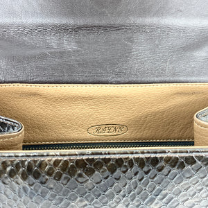 Vintage 60s/70s Rayne Bronze/Green Jackie O style Handbag In Mock Snakeskin Patent Leather Made in England-Vintage Handbag, Kelly Bag-Brand Spanking Vintage