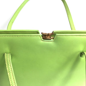 Vintage 50s 60s Lime Green Leather Twin Handled Classic Top Handle Bag with Suede Lining-Vintage Handbag, Kelly Bag-Brand Spanking Vintage