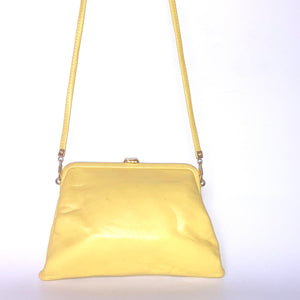 Vintage 60s/70s Yellow Leather Clutch Bag, Evening or Occasion bag, Gilt/Leather Clasp/Leather Strap by Jane Shilton Made in England-Vintage Handbag, Clutch Bag,dolly bag-Brand Spanking Vintage