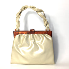 Load image into Gallery viewer, Vintage 60s Freedex Faux Leather Dolly Bag in Pearlescent Ivory with Lucite Frame and Plaited Handle-Vintage Handbag, Dolly Bag-Brand Spanking Vintage
