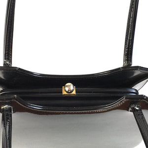 Vintage 50s 60s Classic Black Patent Leather Twin Handle Bag by Riviera Made in England-Vintage Handbag, Kelly Bag-Brand Spanking Vintage