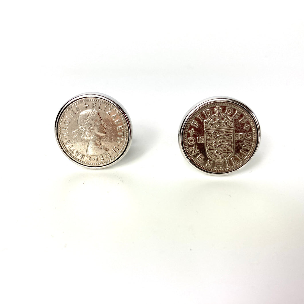 Vintage Genuine English Shilling Coin Cufflinks Dated 1955-Accessories, For Him-Brand Spanking Vintage