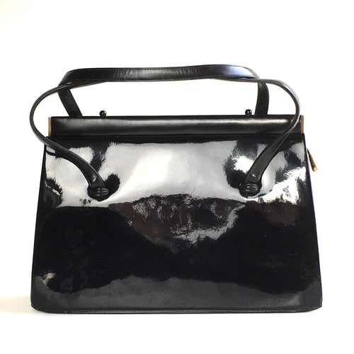 Vintage 50s Black Patent Leather Classic Ladylike Bag, Top Handle Bag,Side Opening Clasp w/Purse by Waldybag-Vintage Handbag, Kelly Bag-Brand Spanking Vintage
