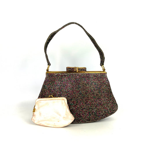 Vintage 50s Luxurious Multicolour Glitter Waldybag Evening Bag w/ Silk Lining and Matching Coin Purse-Vintage Handbag, Evening Bag-Brand Spanking Vintage
