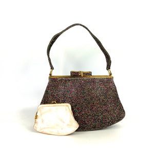 RESERVED Vintage 50s Luxurious Multicolour Glitter Waldybag Evening Bag w/ Silk Lining and Matching Coin Purse-Vintage Handbag, Evening Bag-Brand Spanking Vintage