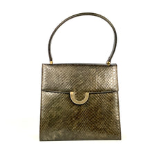 Load image into Gallery viewer, Vintage 60s/70s Rayne Bronze/Green Jackie O style Handbag In Mock Snakeskin Patent Leather Made in England-Vintage Handbag, Kelly Bag-Brand Spanking Vintage
