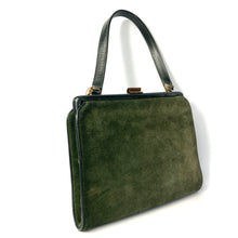 Load image into Gallery viewer, Vintage 50s Waldybag in Olive Green Suede Leather with Matching Silk Coin Purse-Vintage Handbag, Kelly Bag-Brand Spanking Vintage
