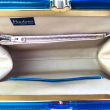 Load image into Gallery viewer, Vintage 50s 60s Stunning Kingfisher Blue/Green Pearlescent Leather Handbag by Meadows Regent Street London-Vintage Handbag, Kelly Bag-Brand Spanking Vintage
