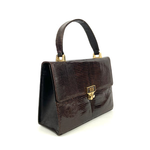 SALE Vintage 50s/60s Mappin & Webb Unused Chocolate Brown Lizard Skin Jackie O Bag, Top Handle Bag, Made In England-Vintage Handbag, Exotic Skins-Brand Spanking Vintage