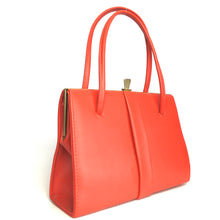 Load image into Gallery viewer, Vintage 60s Lipstick Red Faux Leather Twin Handled Bag with Gilt Clasp-Vintage Handbag, Kelly Bag-Brand Spanking Vintage
