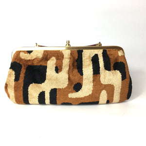 Vintage 70s Rare Weymouth American Chenille Folding Handle Clutch Bag in Beige/Rust/Black-Vintage Handbag, Clutch Bag-Brand Spanking Vintage