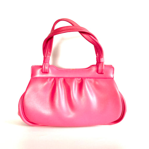 Vintage 60s/70s Large Faux Leather Fuschia Pink Dolly Bag by Essell Made In England-Vintage Handbag, Dolly Bag-Brand Spanking Vintage