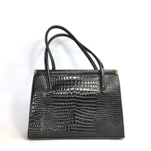 Load image into Gallery viewer, Vintage 50s/60s Large Leather Faux Crocodile Classic Handbag by Waldybag Made in England-Vintage Handbag, Kelly Bag-Brand Spanking Vintage
