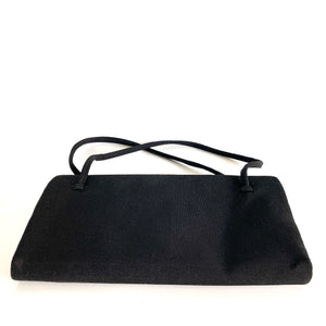 Vintage 50s/60s Wide Slim Black Grosgrain Waldybag with Fuschia Silk Lining/ Silk Coin Purse Made in England-Vintage Handbag, Top Handle bag-Brand Spanking Vintage