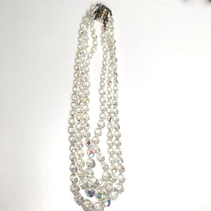 Vintage 50s 60s Graduated Triple Strand Aurora Borealis Crystal Glass Bead Necklace-Accessories, For Her-Brand Spanking Vintage