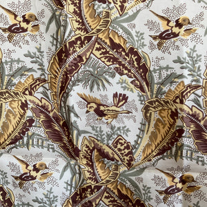 Liberty of London Silk Scarf in a Birds and Feathers Design of Ivory/Gold/Grey/Chocolate Brown Border Made in England-Scarves-Brand Spanking Vintage