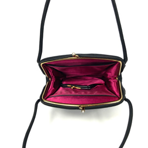 Vintage 50s/60s BlackGrosgrain Evening/Occasion Bag w/ Fuschia Silk Lining + Matching Silk Coin Purse Waldybag-Vintage Handbag, Evening Bag-Brand Spanking Vintage